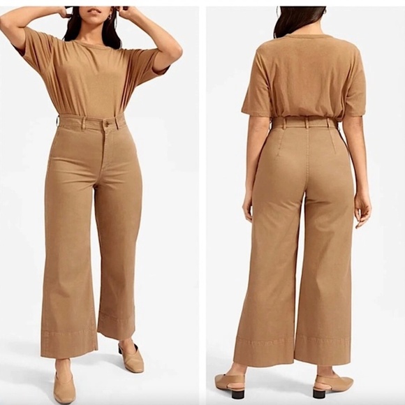 EVERLANE The Lightweight Wide Leg Crop Chino Pants in Khaki Tan - Picture 4 of 11